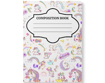 Softcover Composition Coloring Book Journal (with Inside Prints) Kids Fun Learning School Book Unicorn Pictures Gift For Little Girl