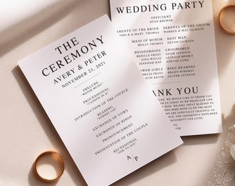Programa de casamento personalizado impresso: lembrança elegante e moderna para a cerimônia