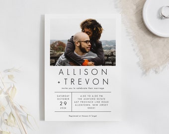 Convite de casamento impresso com foto: design personalizado elegante