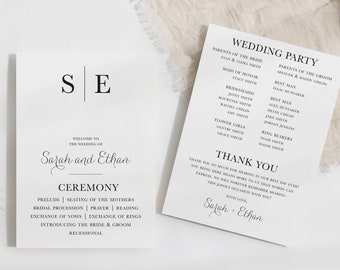 Programa de casamento personalizado impresso: cerimônia elegante e moderna