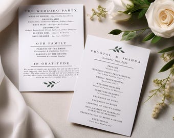Programa de casamento personalizado impresso: lembrança elegante e moderna para a cerimônia