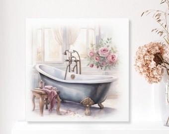 pink floral bathroom wall decor vintage bathtub wall art print clawfoot tub canvas print for bathroom home decor wall art for bathroom