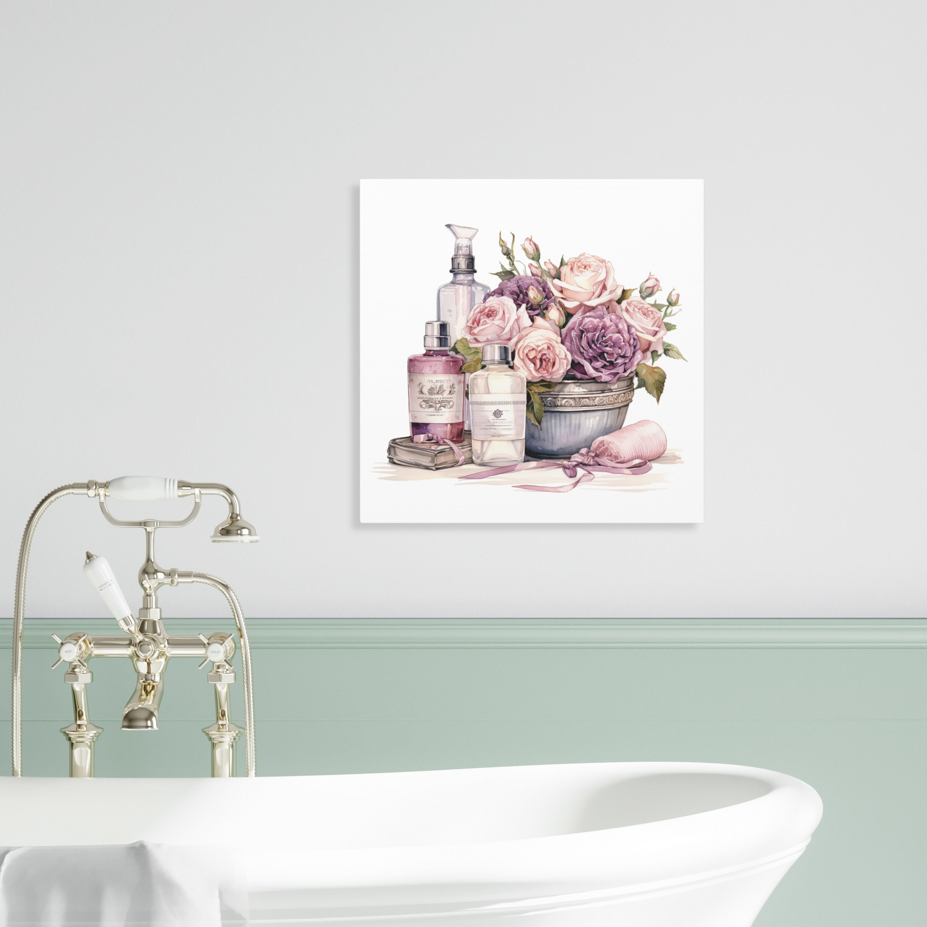 Pink Bathroom Wall Art Floral Pink Wall Decor Bathtub Canvas Print
