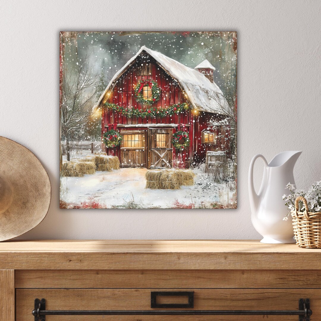Winter Barn Wall Art for Holiday Home Decor Country Christmas Farmhouse ...