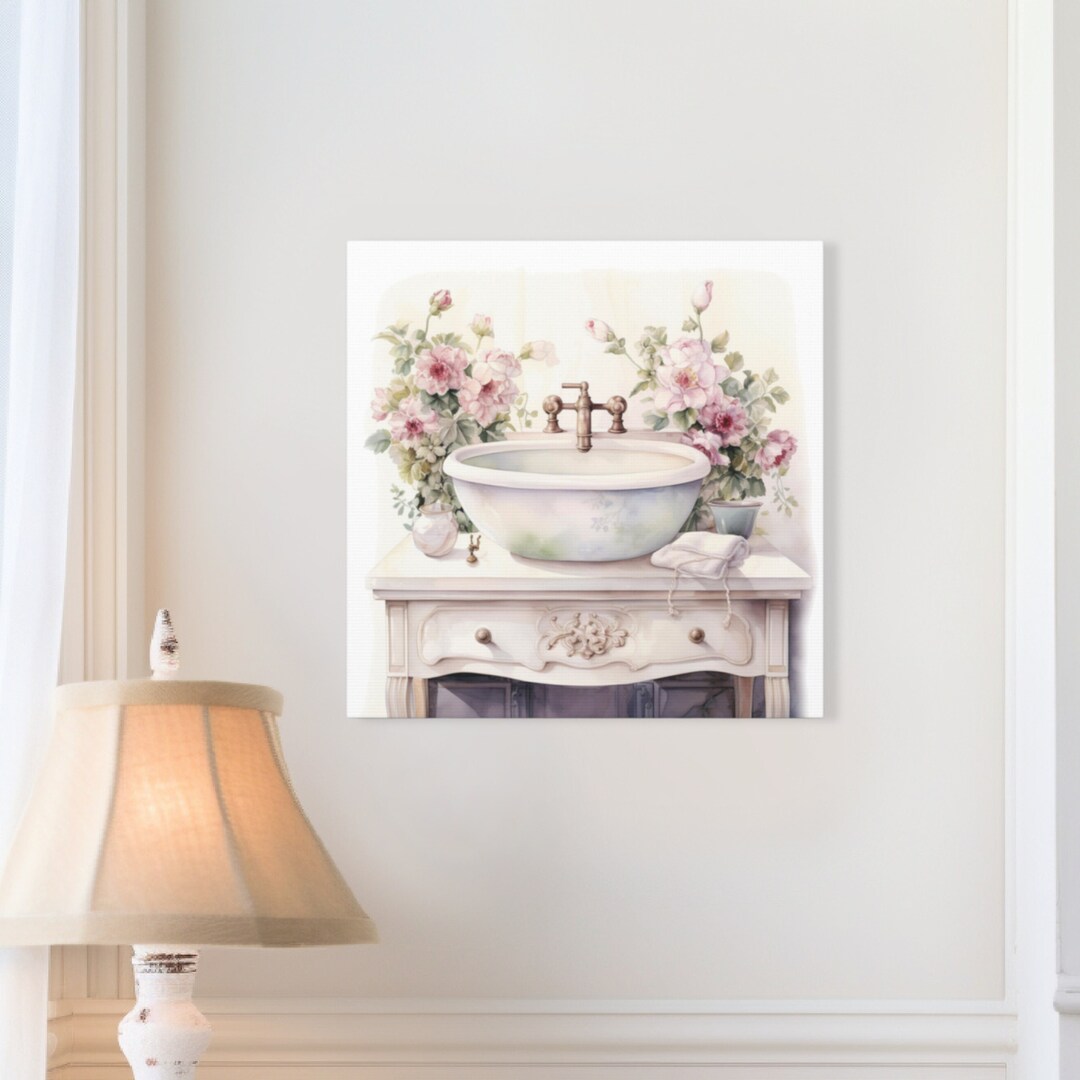 Pink Bathroom Wall Art Floral Pink Wall Decor Bathtub Canvas Print