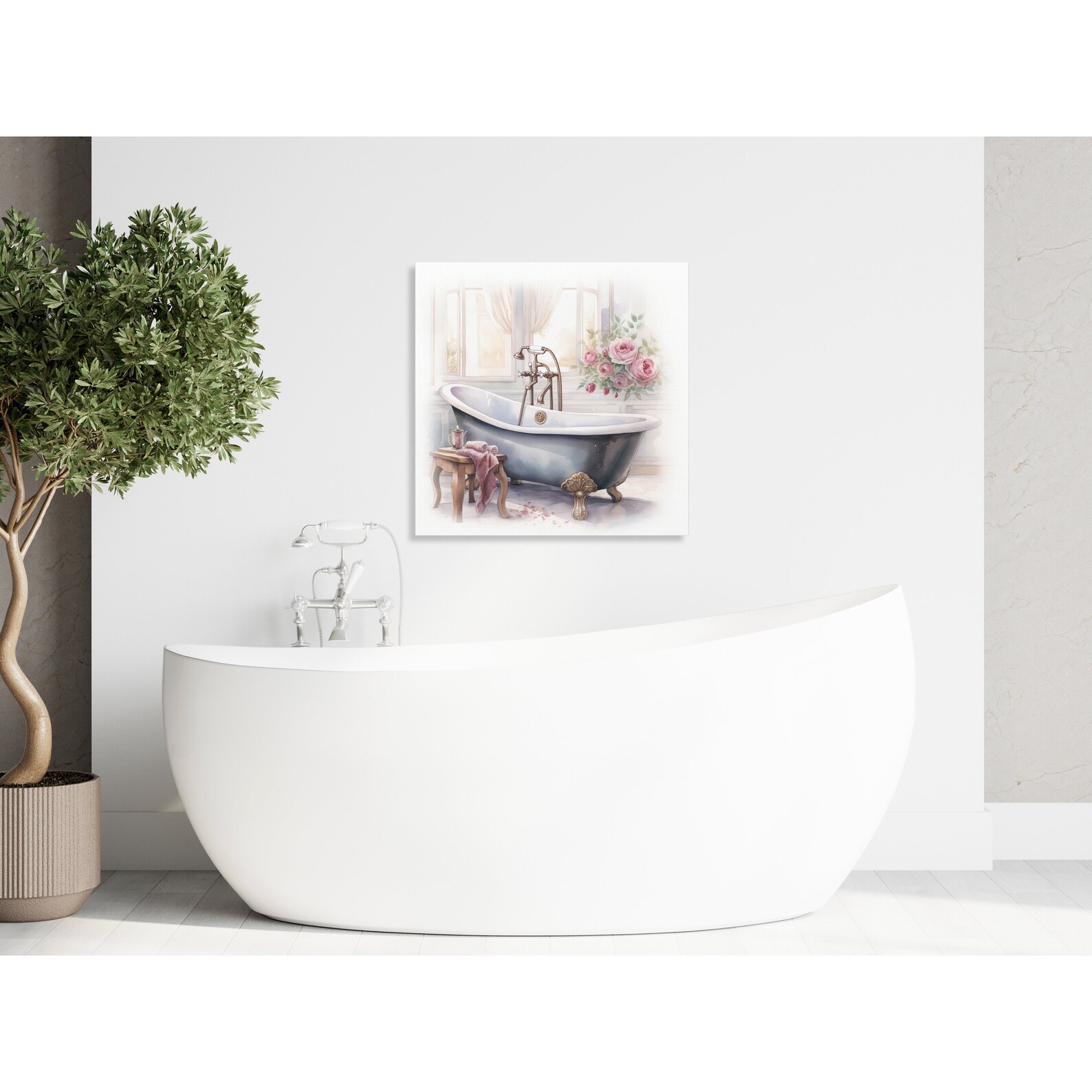 Pink Floral Bathroom Wall Decor Vintage Bathtub Wall Art Print Clawfoot ...