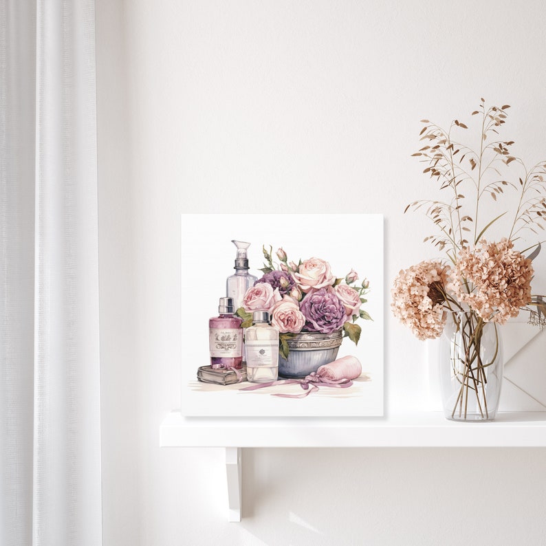 Pink Bathroom Wall Art Floral Pink Wall Decor Bathtub Canvas Print ...