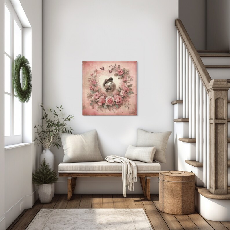 Vintage Pink Romantic Wall Art Valentine's Home Decor Rose Pink Floral ...