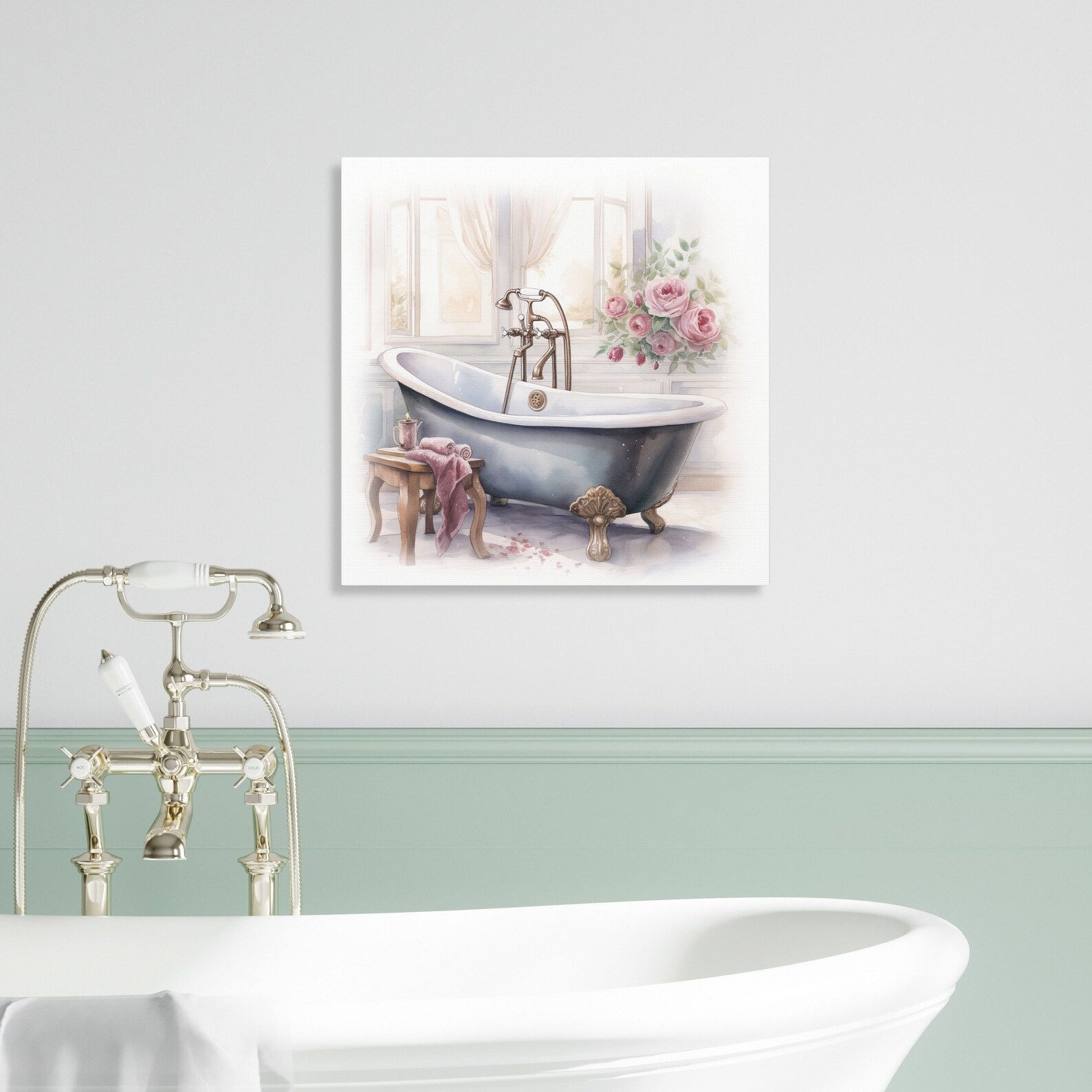 Pink Floral Bathroom Wall Decor Vintage Bathtub Wall Art Print Clawfoot ...