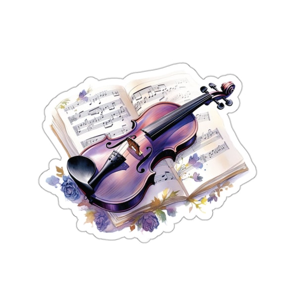 violin and sheet music kiss cut sticker transparent or white background music decal floral musical instrument vinyl sticker viola and flower