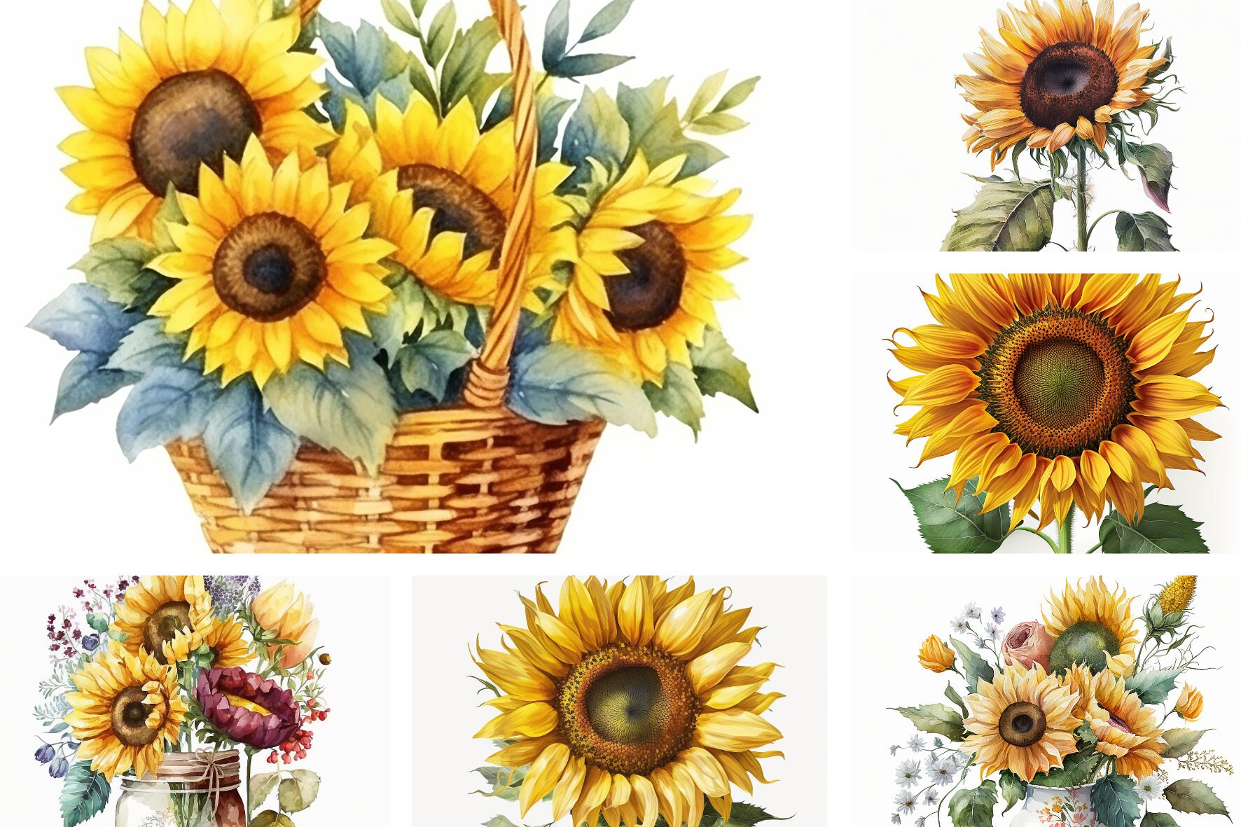 Watercolor Sunflowers Clipart - Fall Sunflower Floral Bouquets in PNG ...
