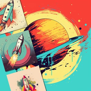 Retro Planeten, Bunte Planeten Grafiken, PNG Download, Kommerzielle Nutzung