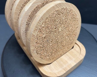 Bamboo Coaster with Cork Center with Stand