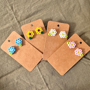 Perler bead flower stud earring