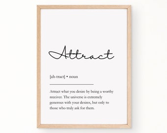 Attract Poster, Law of Attraction, Self-development, Office Wall Decor, Minimalist, Positive Message,