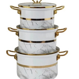 Elegant 7-Piece Granite Cookware Set in Rose Gold - Black Gold Non-Stick  Pots