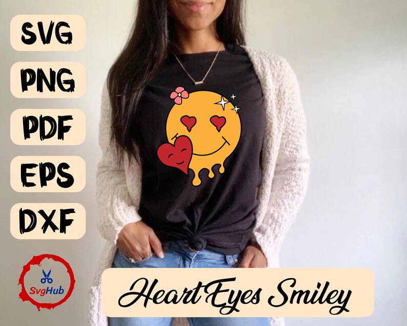 Smiley Face SVG Heart Eyes Smiley Vintage Trendy Smileys Emoji Cut