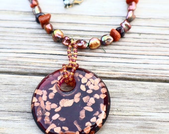 Pearl, Garnet, and Lampworked Glass Necklace