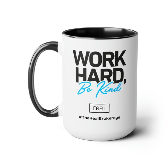 Work Hard Be Kind - New Real Logo Two-Tone Coffee Mugs, 15oz