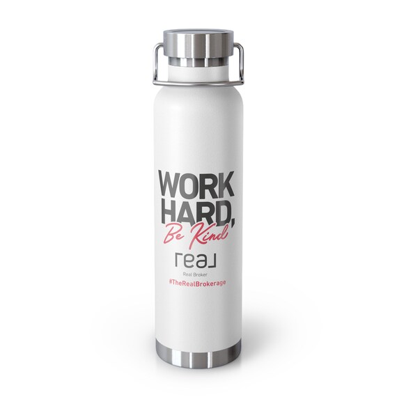 Pink - Work Hard Be Kind Copper Vacuum Insulated Bottle, 22oz