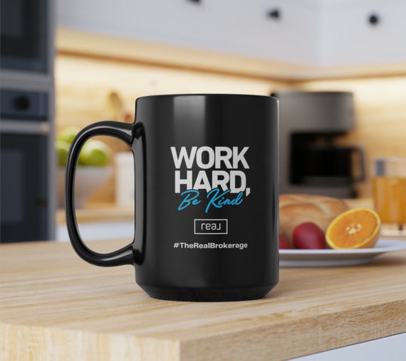 Work Hard Be Kind Black Mug, 15oz