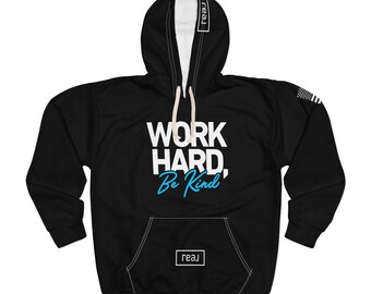 Work Hard Be Kind, American Flag, Real Broker Waistband, Unisex Pullover Hoodie (AOP)