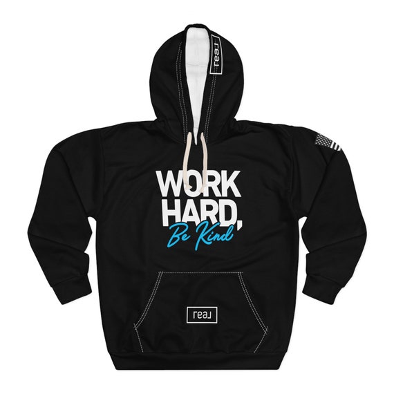 Work Hard Be Kind, American Flag, Real Broker Waistband, Unisex Pullover Hoodie (AOP)