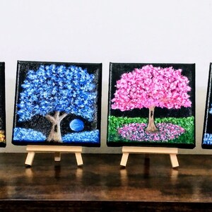 Mini Tree of Life   Paintings,Miniature Painting,5x5 Mini Painting,Gifts For Her,Tiny Painting,Mini Art With Easel,Acrylic painting
