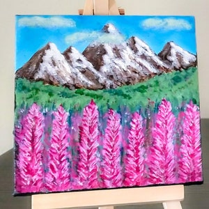 Mini Mountains and Flowers Landscape Painting on Canvas, Miniature  Art, Mini Canvas Art, 4x4 Mini Painting With Easel, Mini Art,Floral Art