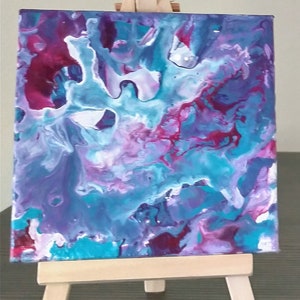 Mini pintura abstracta sobre lienzo, 4x4, miniatura, acrílico, mini lienzo con caballete, regalos por menos de 50, regalos abstractos para ella