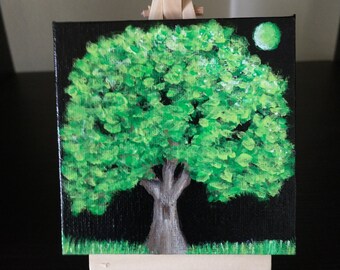 Tree Painting, Miniature, Acrylic, Trees, Mini Canvas Art, 4x4 Mini Painting, Texture Artwork, Nature, Decor, Mini Art