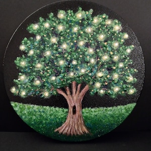 Christmas Tree Painting, Tree of Life Art, Glowing Art, 8x8 Inch,Miniature Art, Mini Canvas Art, Christmas Wall Art