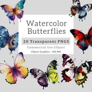 Schöne Aquarell Schmetterling Clipart Sommer PNG Bundle, kommerzielle Lizenz, Kinderzimmer Wandkunst, digitaler Sofort Download, Digitaldrucke
