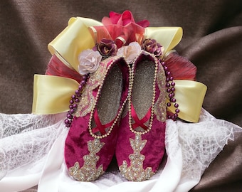 Handmade Velvet Pointe Shoes: Rhinestone Ballerina Decor