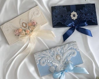 Handmade Luxury Velvet Money Envelope for Wedding Gift, Elegant Cash Gift Holder. Custom color/decor.