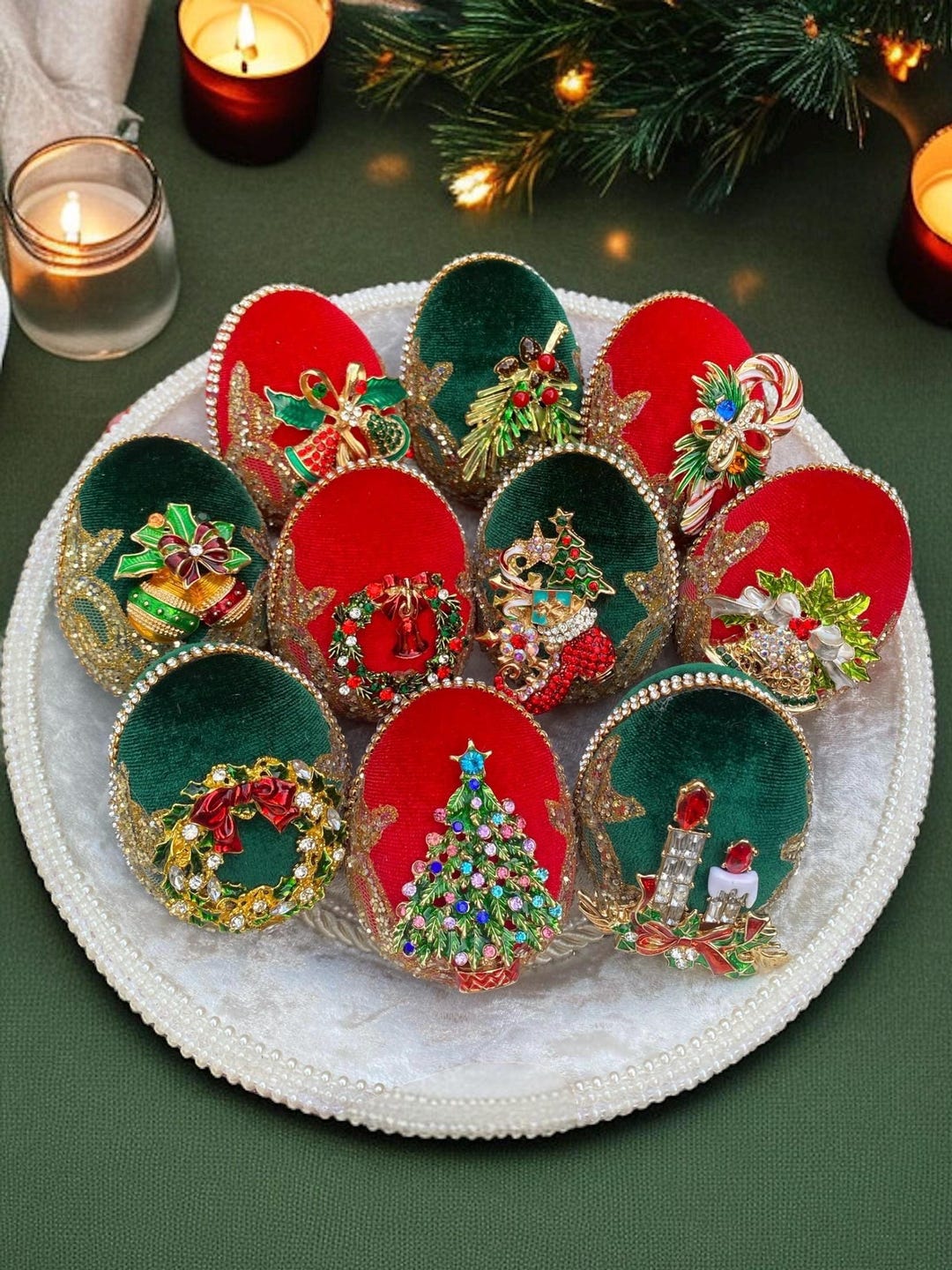 Handmade Jeweled Velvet Christmas Egg Ornament: Holiday Decor - Etsy