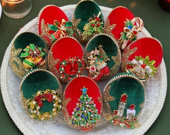 Handmade Jeweled Velvet Christmas Egg Ornament: Holiday Decor