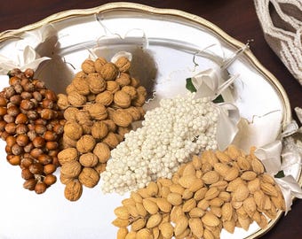 Luxury Handcrafted Sofreh Aghd Nut Clusters Set. Almond, Hazelnut, Walnut & Noghl Clusters