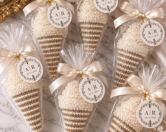 Personalized Wedding Favors, Luxury Ice Cream Cone Favor, Pearl & Rhinestone Wedding Decor, Bridal Shower Favor, Custom Party Favor