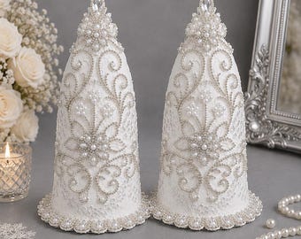 Luxury Handmade Kaleh Ghand Set for Sofreh Aghd. Silver & Pearl Traditional Wedding Decor. Elegant Bridal Accessories. Sofreh centerpiece.
