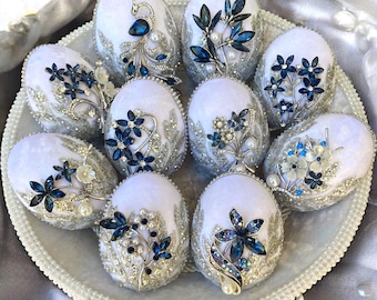 Handmade Sapphire Velvet Easter Eggs: Sofreh Aghd, Norooz Decor
