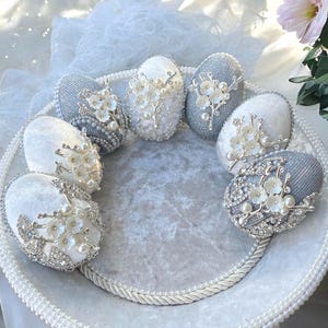 Handmade egg set of 7 “Pearl flower” collection. Sofreh aghd eggs. Norooz egg. Persian wedding. Decorated eggs. Egg ornaments. Luxury decor