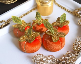 5 pcs Handmade velvet persimmon. Home decor. Norooz centerpiece. Fall decor. Fall centerpiece. Handmade velvet fruit.