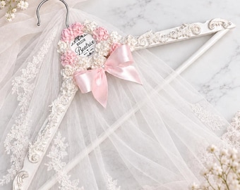 Personalized Bridal Hanger, Custom Bride Wedding Hanger, Floral Wedding Dress Hanger, Bridal Shower Gift
