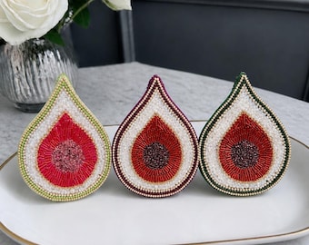 Handcrafted Decorative Fig Sculpture. Luxury Velvet Fig with Beaded Details. With or Without Leaf and Hanging Option
