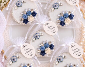 Personalized Compact Mirror Wedding Favors, Handmade Velvet Floral Pocket Mirrors, Bridal Shower Guest Gifts, Set of 10