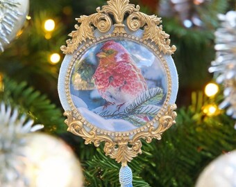 Handmade Velvet Bird Christmas Ornament: Vintage Style Holiday Decor
