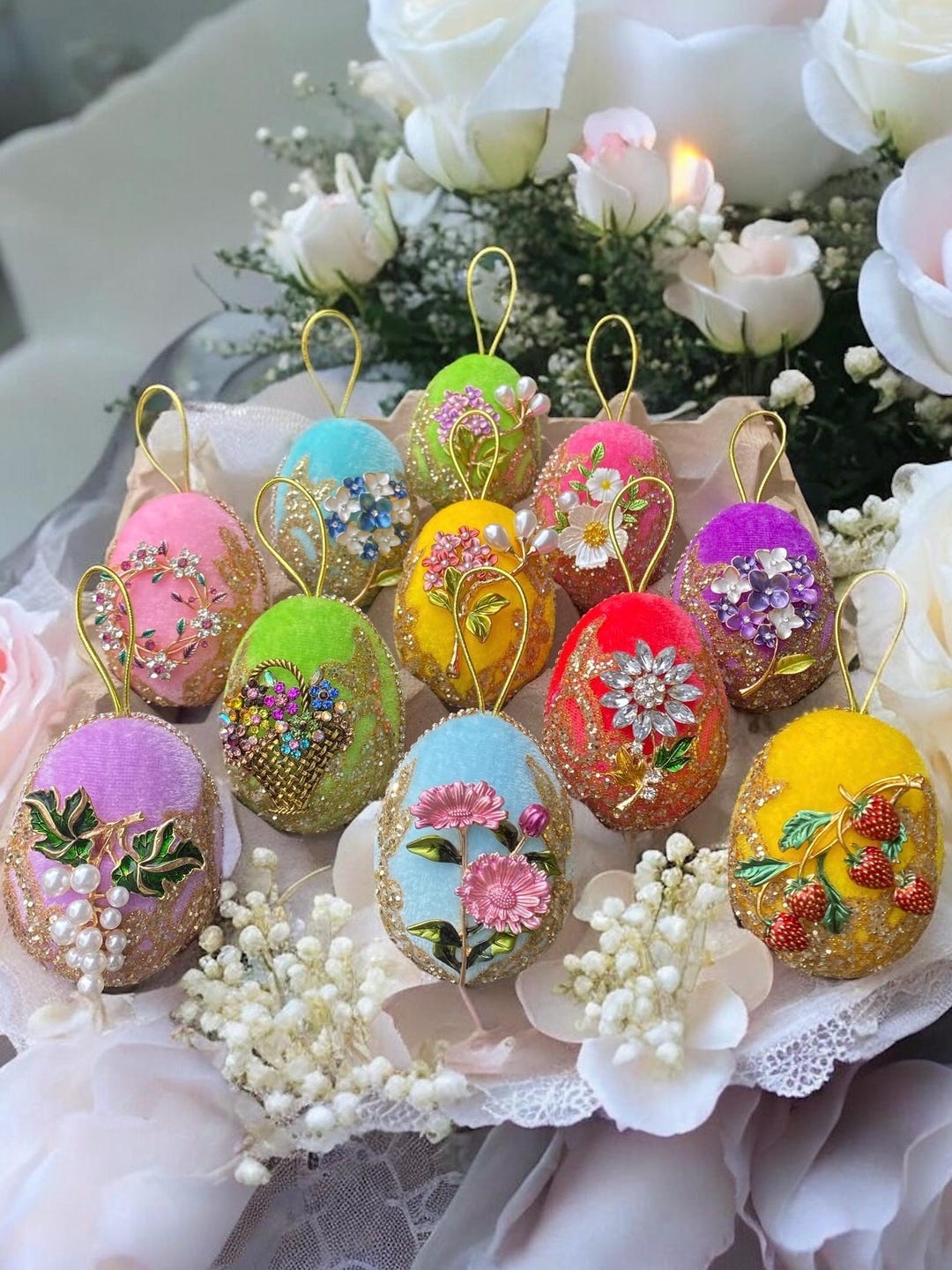 Handcrafted Decorative Easter Eggs | Luxury Velvet Egg Ornaments With ...