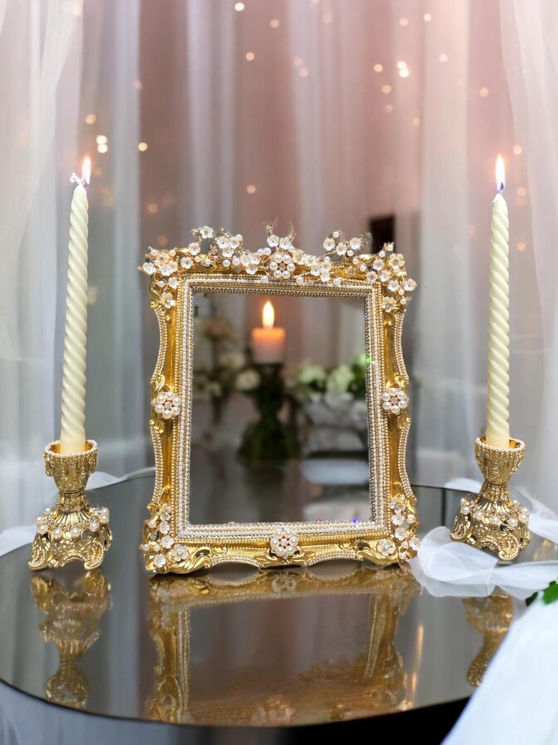Handmade decorated wedding mirror and candleholder. Vanity mirror. Sofreh aghd mirror and candleholder. Sofreh aghd mirror. Bridal mirror