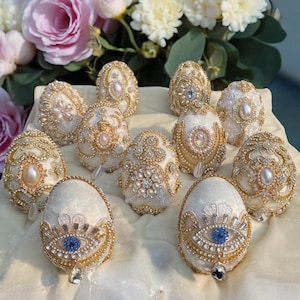 Handmade decorative velvet egg set “Nazar gold  collection”. Sofreh aghd egg. Sofreh aghd. Persian wedding decorated eggs. Egg ornaments.